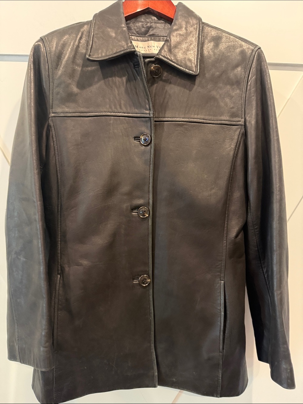 Marc New York Black Leather Button-Front Jacket